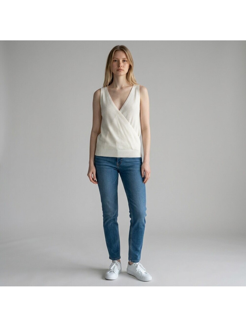 Banana Republic Knit Top Women S Small Beige V-Neck Sleeveless Wide Strap Cotton